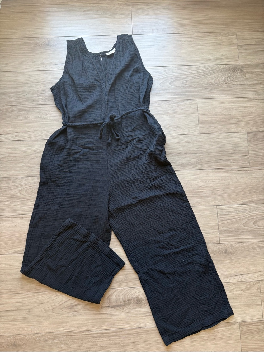Black Gauzy Tie-Waist Jumpsuit